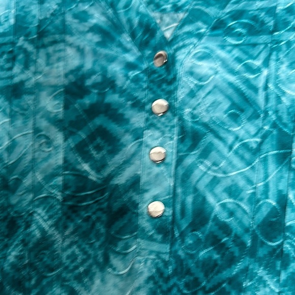 Coral Bay Green and Blue Tunic with Bell Sleeves and Mandarin Collar - Picture 11 of 11